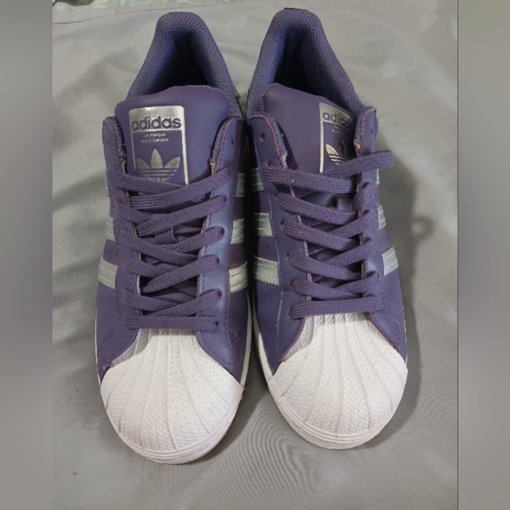 Women's Purple/Silver Adidas Superstar Shell toes size 9